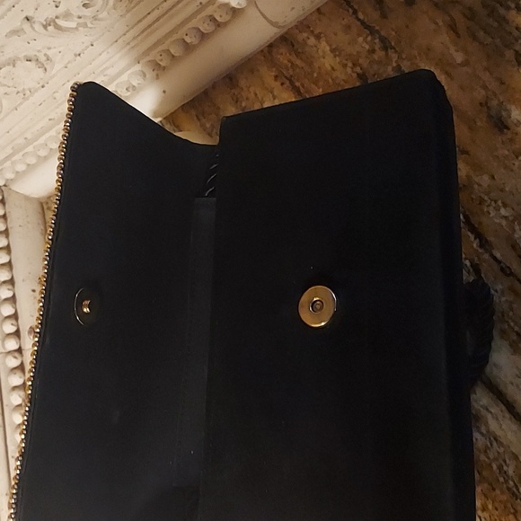 Evening Shoulder/Cluch Velvet with Gold & Silver beads, Velvet Braided Rope Bag. - Picture 3 of 7